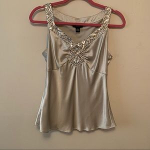 Alfani silk grey silver beaded tank top NWT  new with tags Size 8